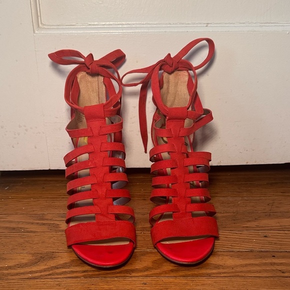 Sam Edelman Shoes - Gorgeous Sam Edelman Red Yarina Leather Chunky Heel Strappy Sandals Size 8